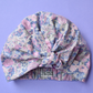 Ladies Turban Hat - Pink and Blue Winter Rose Floral Liberty of London - Tot Knots of Brighton