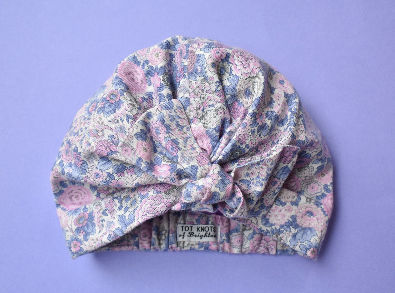 Ladies Turban Hat - Pink and Blue Winter Rose Floral Liberty of London - Tot Knots of Brighton
