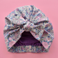 Ladies Turban Hat - Pink and Blue Winter Rose Floral Liberty of London - Tot Knots of Brighton