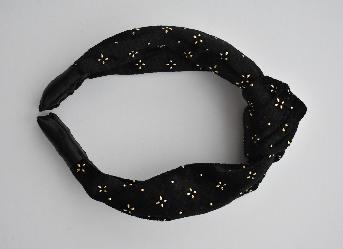 Classic Knot headband - Black Velvet studded with geometric gold metallic - Tot Knots of Brighton