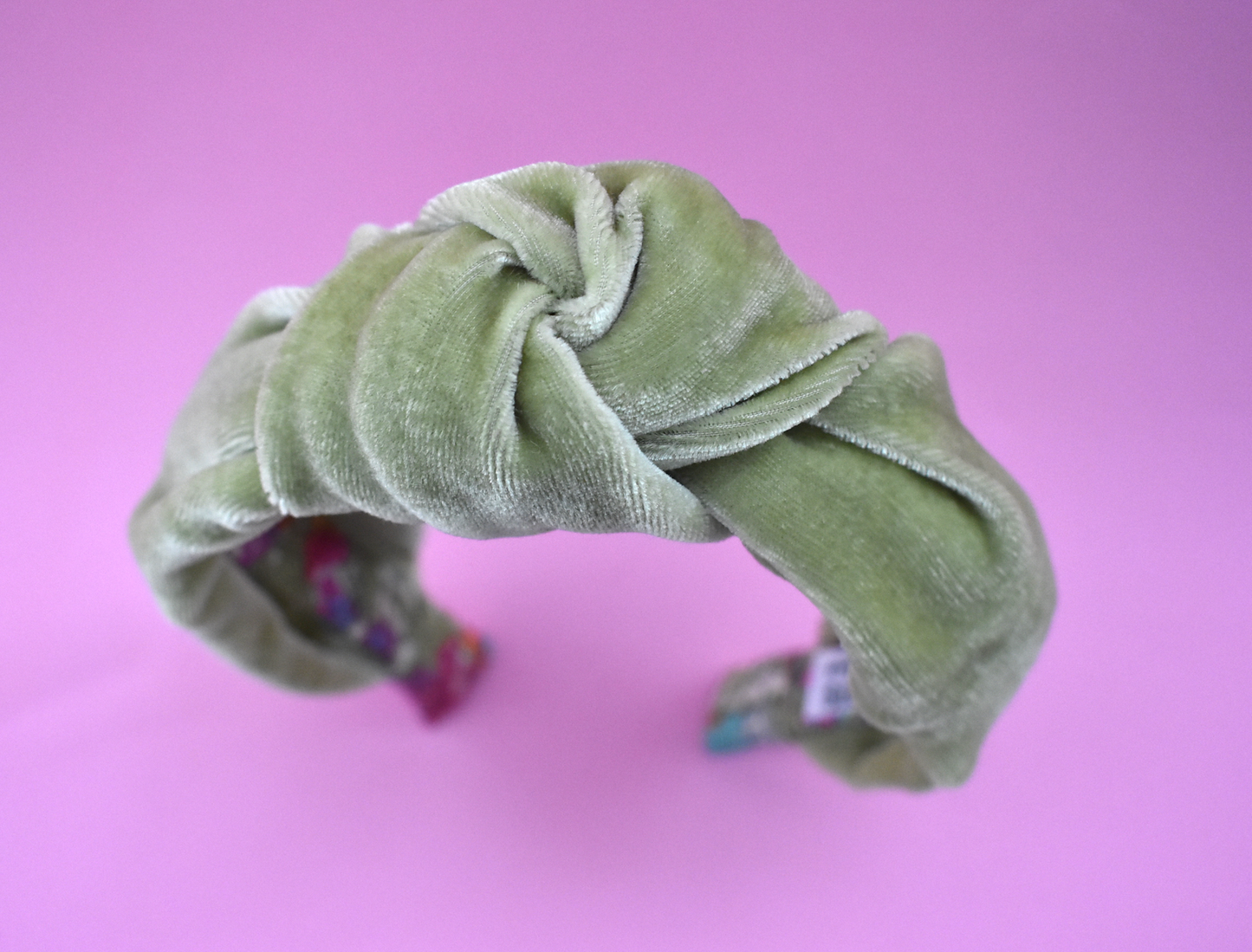 Silk-Velvet Alice band - Pistachio and Floral Liberty print - Tot Knots of Brighton