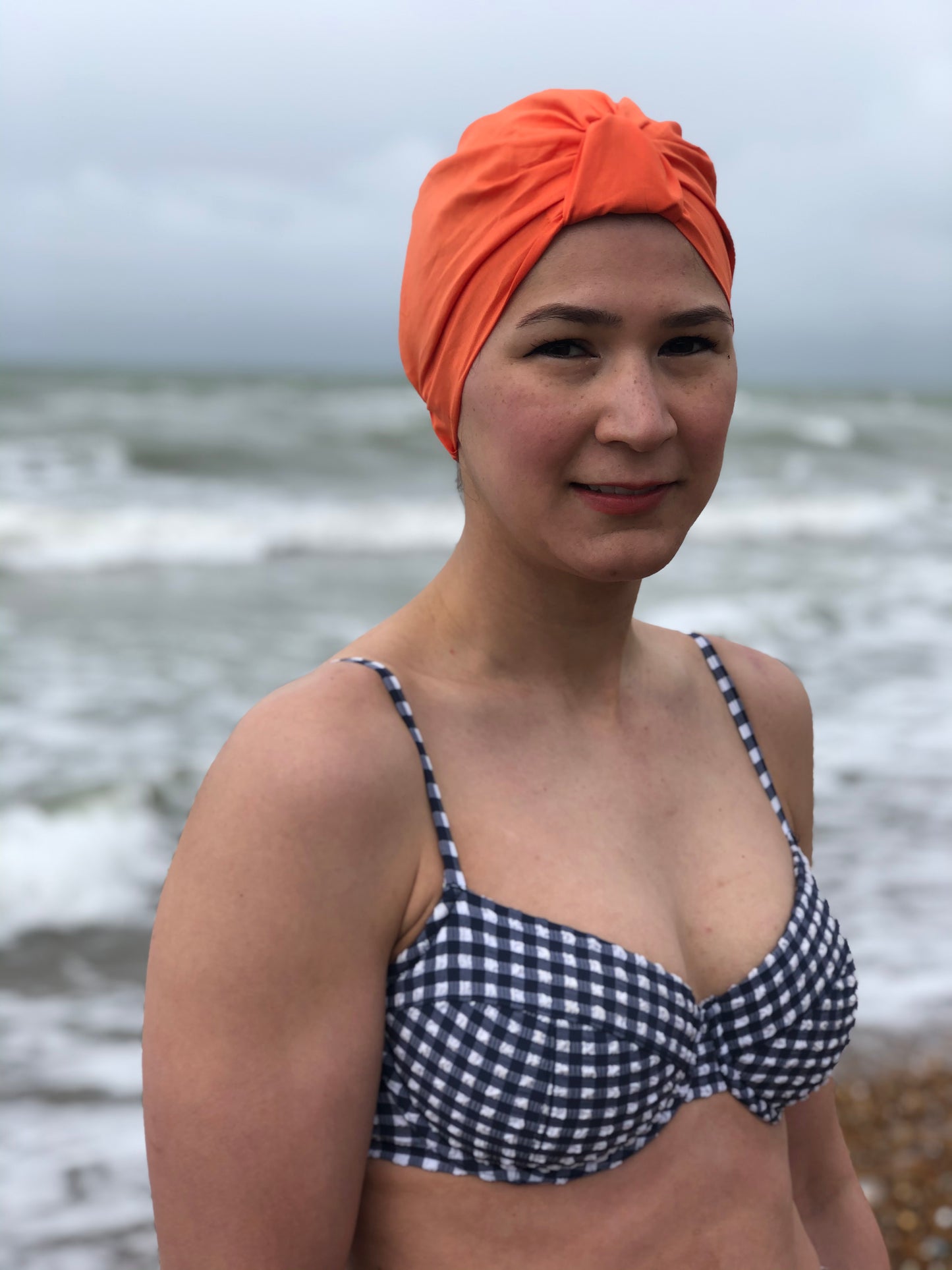 Salty Sea Knot - Swimming Cap Topper - Swim Turban - Tangerine Orange