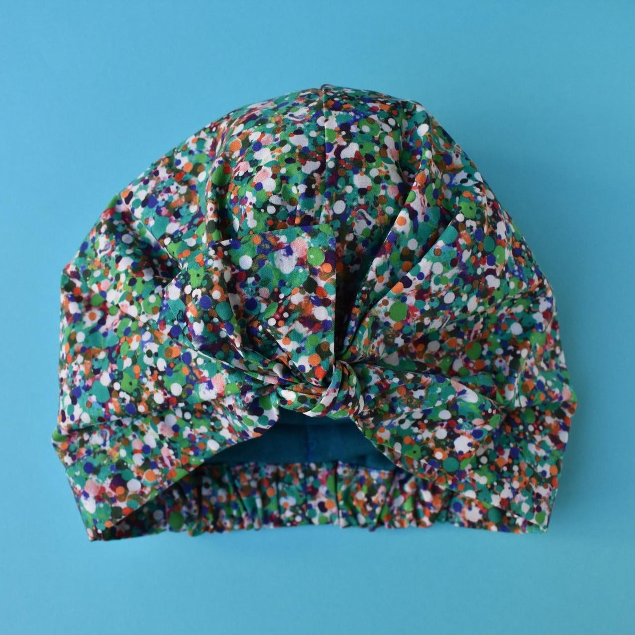 100% silk lined Turban & sleeping cap - Green Spotty Reflections - Tot Knots of Brighton