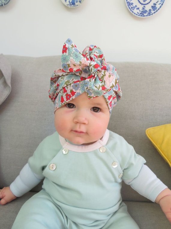 Little Land Girl Baby Turban Hat - Liberty Poppy & Daisy - Tot Knots of Brighton