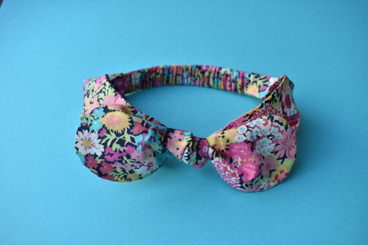 Ladies Tot Knot hairband- Pink, Blue and Black Florals - Tot Knots of Brighton