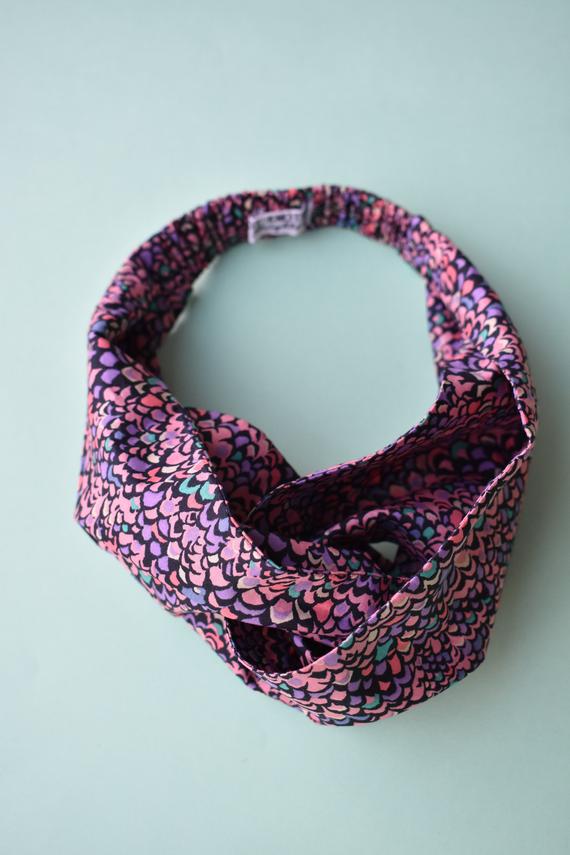 Twisted Turban hairband in Purple Adriatic Feather print in Lantana Liberty of London fabric