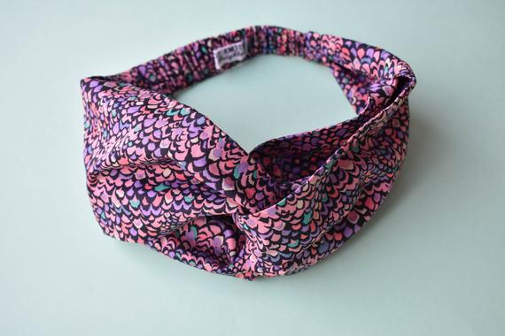 Twisted Turban hairband in Purple Adriatic Feather print in Lantana Liberty of London fabric