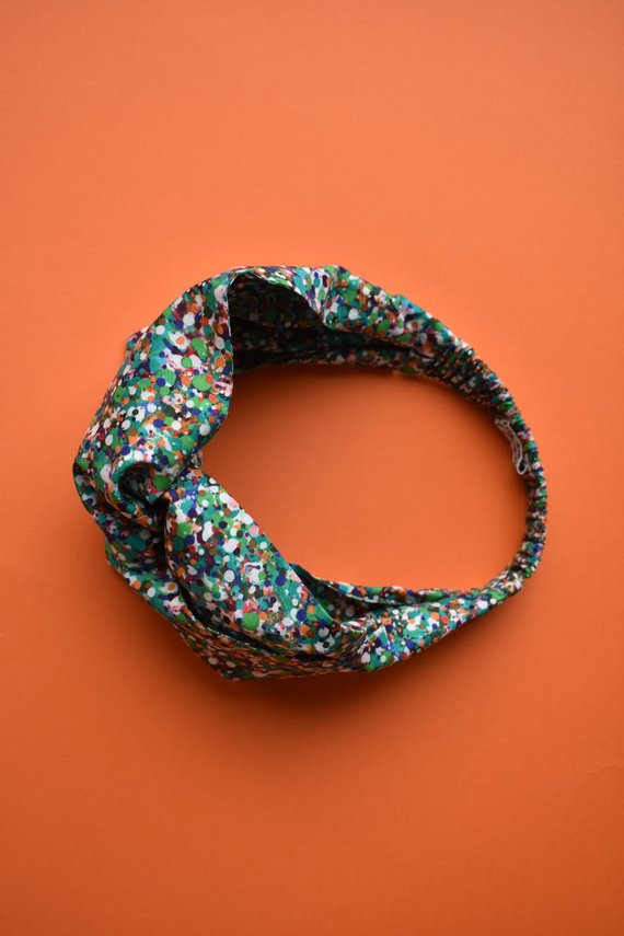 Ladies Twisted Turban hairband and neck scarf - Liberty of London Green Reflections - Tot Knots of Brighton