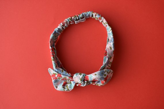 Ladies Tot Knot hairband- Red and Blue Poppies and Daisies - Tot Knots of Brighton