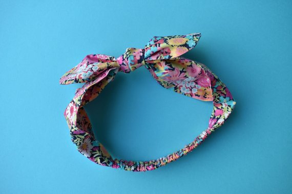 Ladies Tot Knot hairband- Pink, Blue and Black Florals - Tot Knots of Brighton