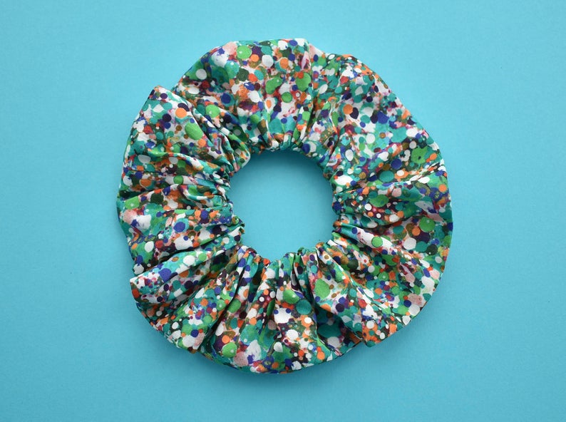 Green and Multicolour Spotty Reflections Scrunchie - Tot Knots of Brighton